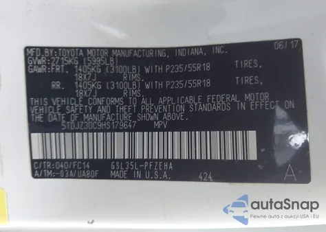 2017 Toyota Sienna Le 7 Passenger z USA, uszkodzony, nr VIN 5TDJZ3DC9HS179647